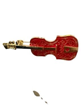 Vintage Red and Gold Violin Pin by Vintage